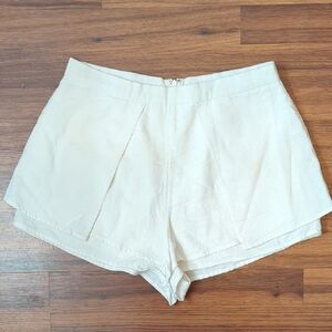 My Kim Collection Ivory Linen Cotton Blend Pleated High Waist Shorts Size Large